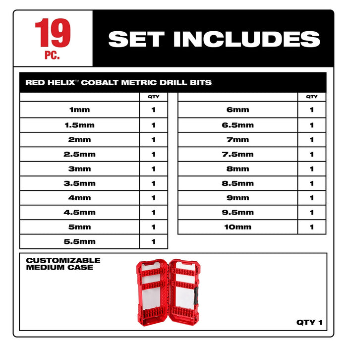 MILWAUKEE 19 PC. RED HELIX™ Cobalt Metric Drill Bit Set
