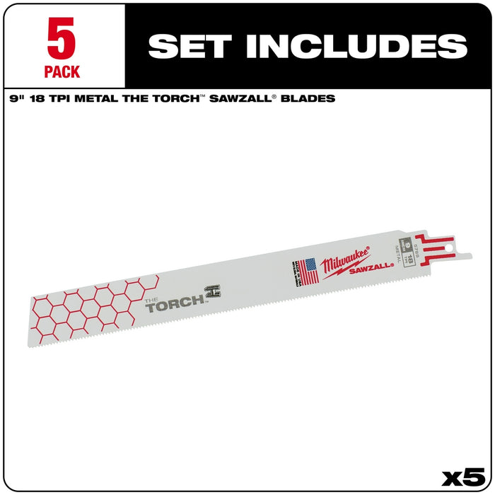 MILWAUKEE 18 TPI TORCH™ Metal SAWZALL® Blade For Rigid Conduit & Unistrut (5 PACK)