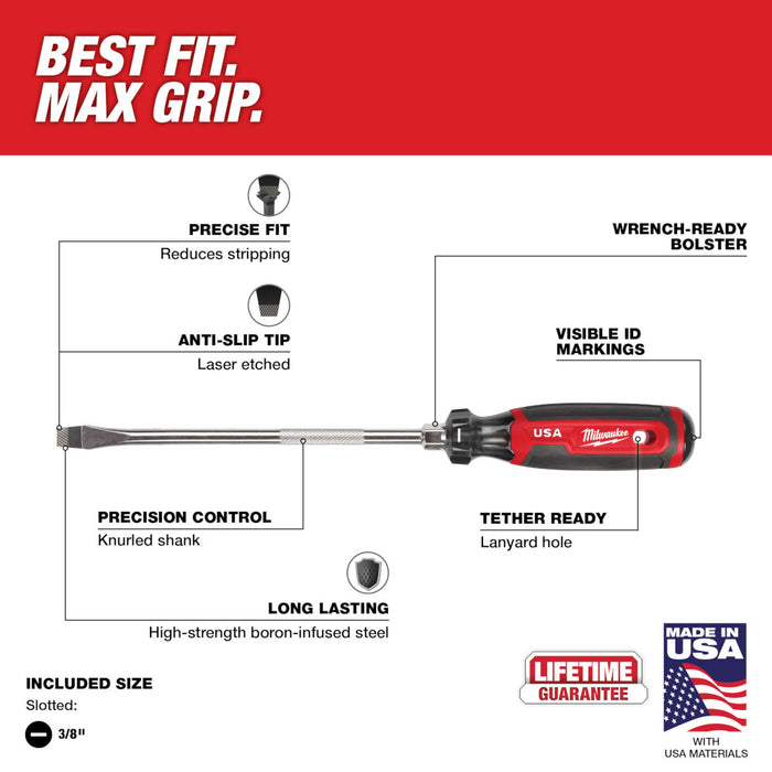 MILWAUKEE 3/8" Slotted 8" Cushion Grip Screwdriver