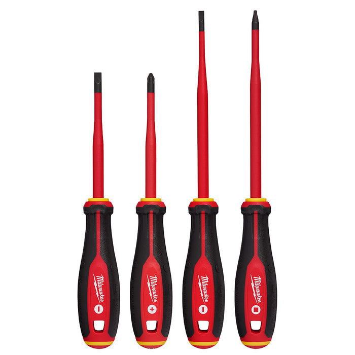 MILWAUKEE 4 PIEZAS. Juego de destornilladores de punta delgada aislados de 1000 V