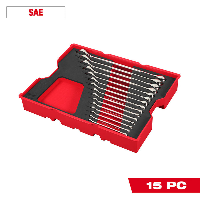 Milwaukee 15pc. Metric Ratcheting Combination Wrench Set with Tray for PACKOUT™ Drawers 48-22-0155