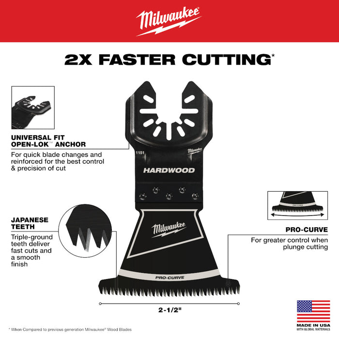 MILWAUKEE 2-1/2" Universal Fit OPEN-LOK™ Japanese Tooth PRO-CURVE™ Hardwood Blades