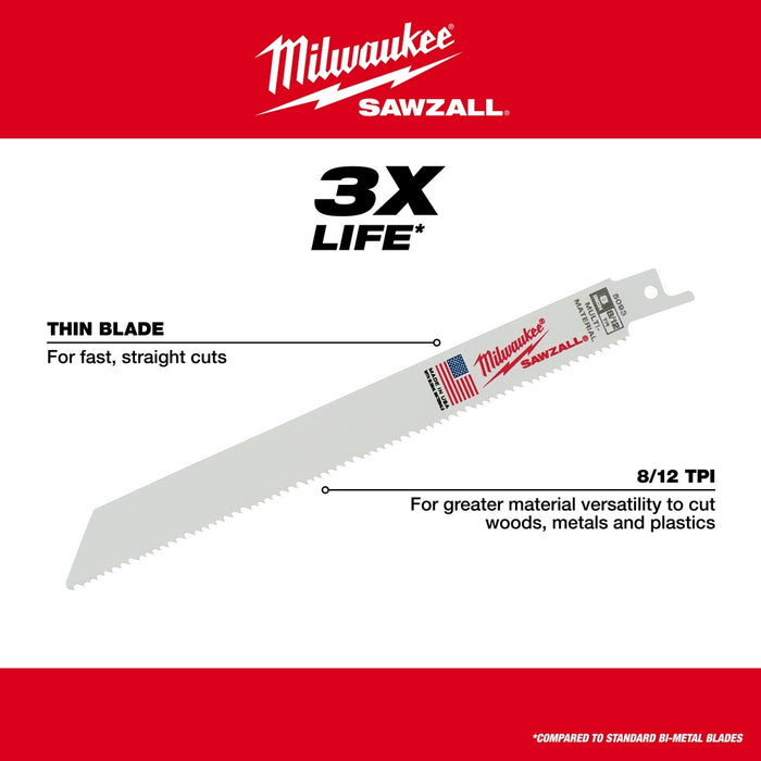 Milwaukee 8" 8/12 TPI SAWZALL Reciprocating Saw Blade (50-Pack) 48-01-6093