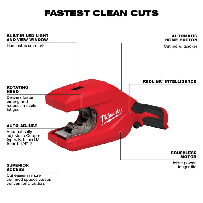 MILWAUKEE M12™ 1-1/4" - 2" Copper Tubing Cutter (Tool Only)