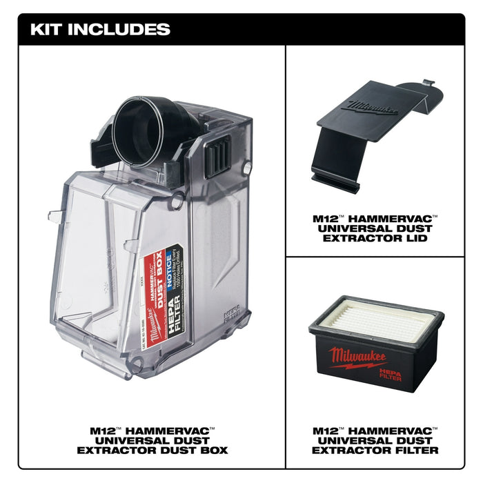 MILWAUKEE M12™ HAMMERVAC™ Universal Dust Extractor Dust Box, Filter, & Lid
