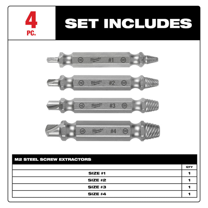 MILWAUKEE 4 PC. M2 Steel Screw Extractor Set