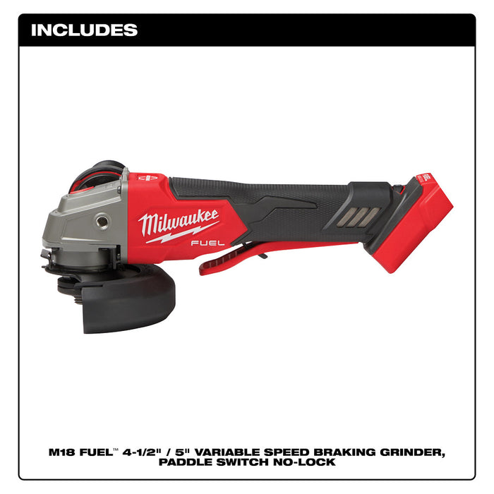 Amoladora con freno de velocidad variable MILWAUKEE M18 FUEL™ de 4-1/2" / 5" con interruptor sin bloqueo de paleta (solo herramienta)