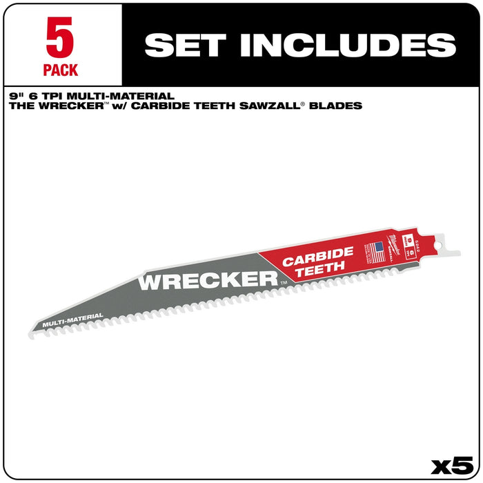 MILWAUKEE 6 TPI WRECKER™ Multi-Material SAWZALL® Blade w/ Carbide Teeth (5 PACK)