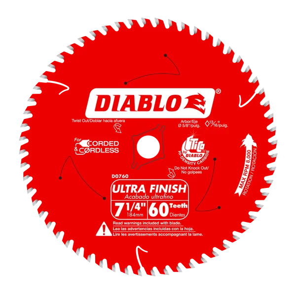 Diablo 7-1/4" x 60-Teeth Ultra Finish Carbide Saw Blade for Wood