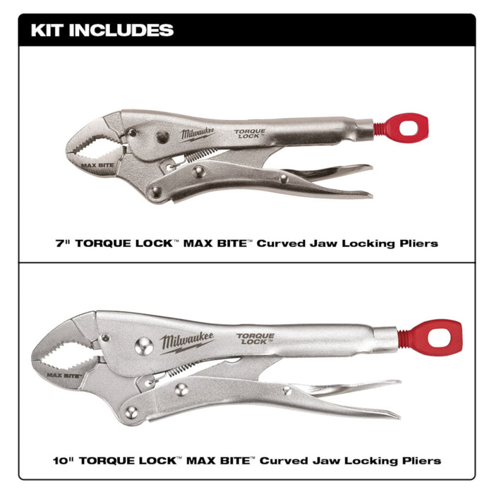 MILWAUKEE 2 PIEZAS. Juego de alicates de bloqueo TORQUE LOCK™ MAXBITE™ de 7" y 10"