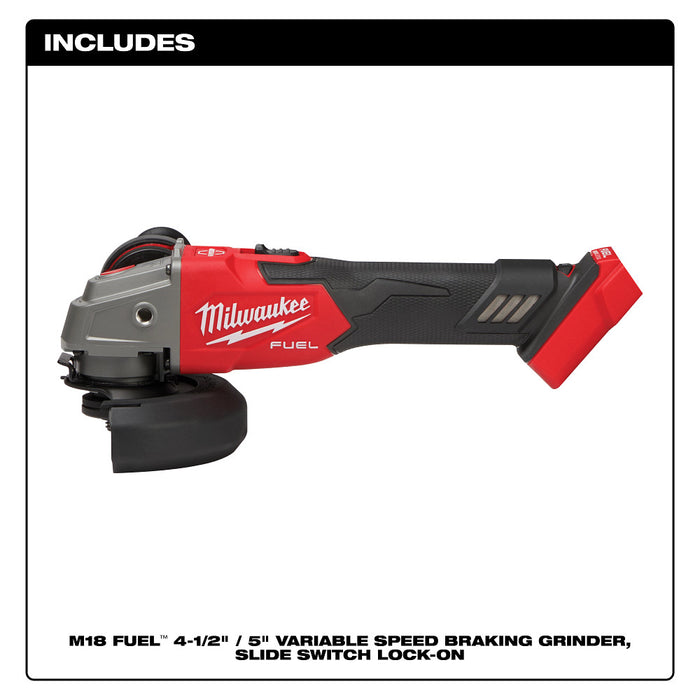 MILWAUKEE M18 FUEL™ Interruptor de bloqueo deslizante de amoladora con freno de velocidad variable de 4-1/2" / 5" (solo herramienta)