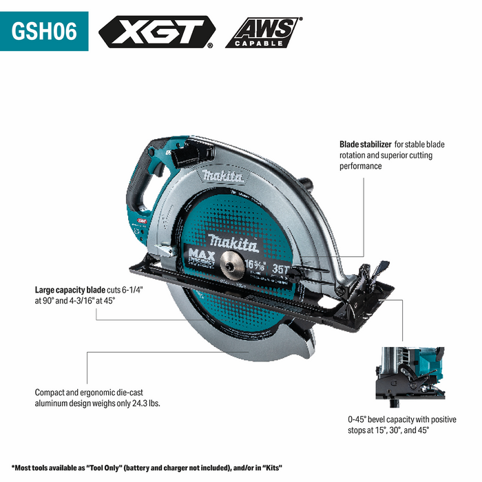 MAKITA 40V max XGT® Brushless Cordless 16‑5/16" Circular Saw Kit, AWS Capable (5.0Ah) GSH06T1