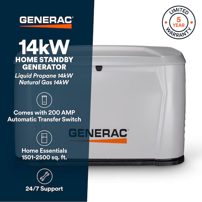 Generac Next Generation 14000 -Watt Dual Fuel (Liquid Propane/Natural Gas) 200-Amp Home Standby Generator Automatic Transfer Switch Included 7323