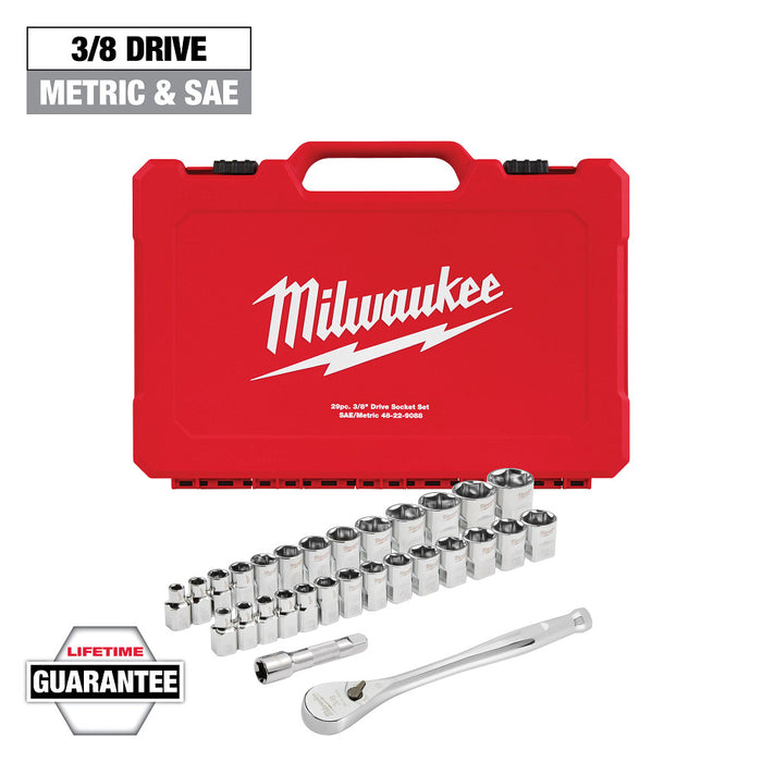 MILWAUKEE 29 PC. 3/8" Drive Ratchet & Socket Set w/ FOUR FLAT™ Sides - Metric & SAE