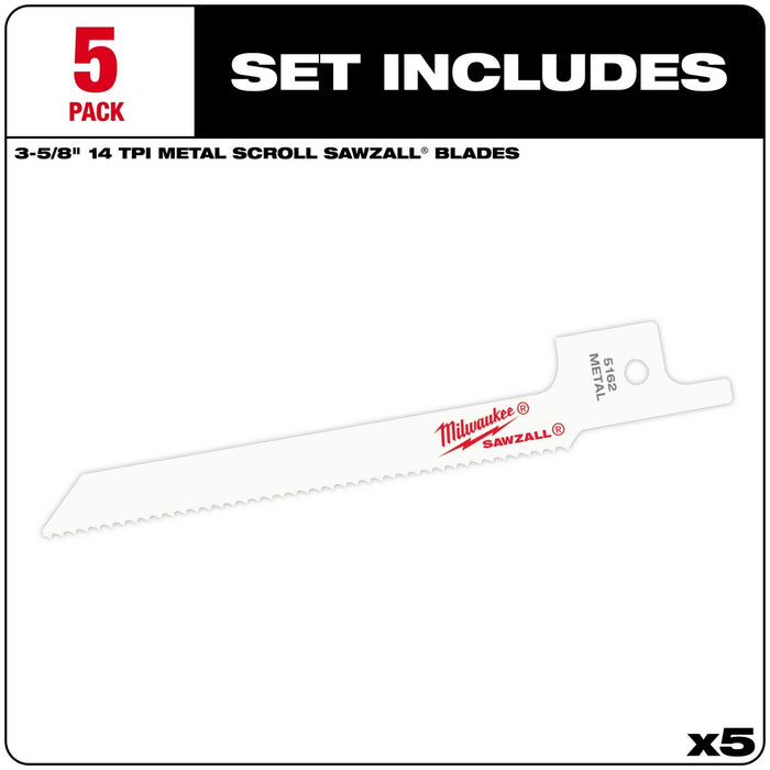 MILWAUKEE 3-5/8" 14 TPI SUPER SAWZALL® Blade (5 PACK)