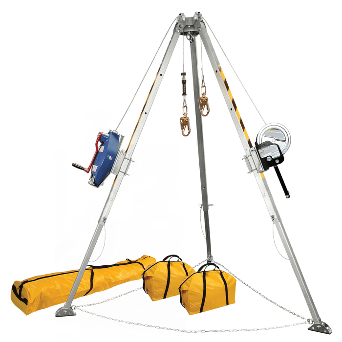 FALLTECH 8' Confined Space Tripod System w/ 60' Galvanized Steel SRL-R & Personnel Winch