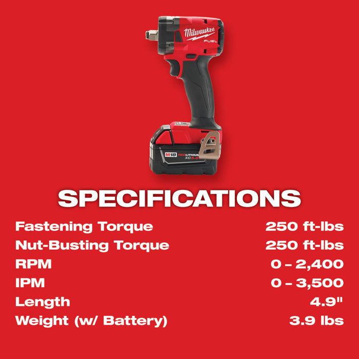 MILWAUKEE M18 FUEL™ Llave de impacto compacta de 1/2" con kit de retención de pasador