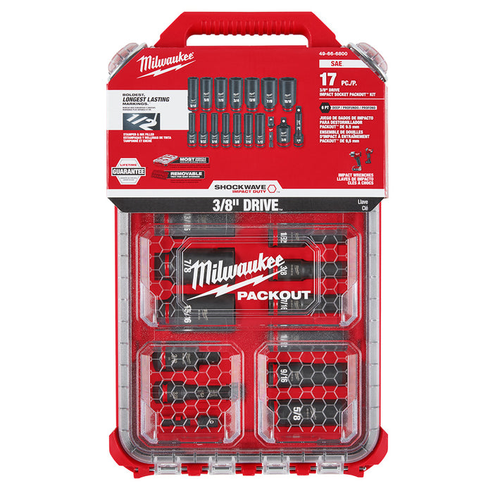 MILWAUKEE 17 PIEZAS. Juego de paquete SHOCKWAVE IMPACT DUTY™ de 3/8” Dr. SAE
