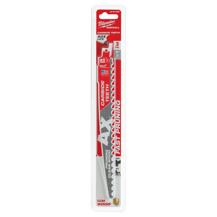 MILWAUKEE 3 TPI AX™ Pruning Clean Wood SAWZALL® Blade w/ Carbide Teeth (3 PACK)