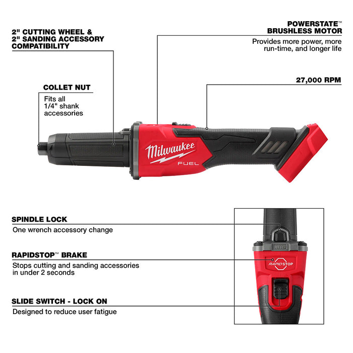 MILWAUKEE M18 FUEL  Braking Die Grinder w/ Slide Switch (Tool Only)