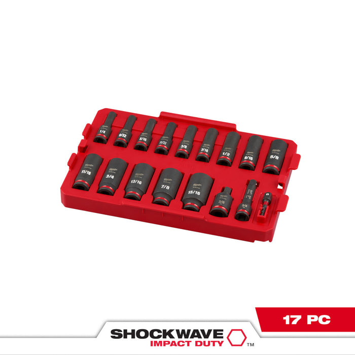 MILWAUKEE SHOCKWAVE Juego de BANDEJA SAE de 3/8" Dr. 17 piezas