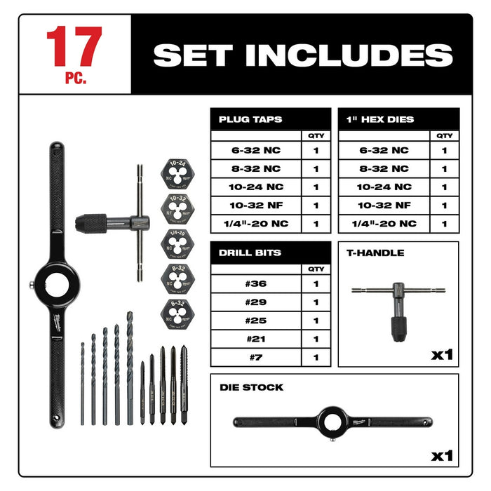 MILWAUKEE 17 PC. Tap & Die Set - SAE
