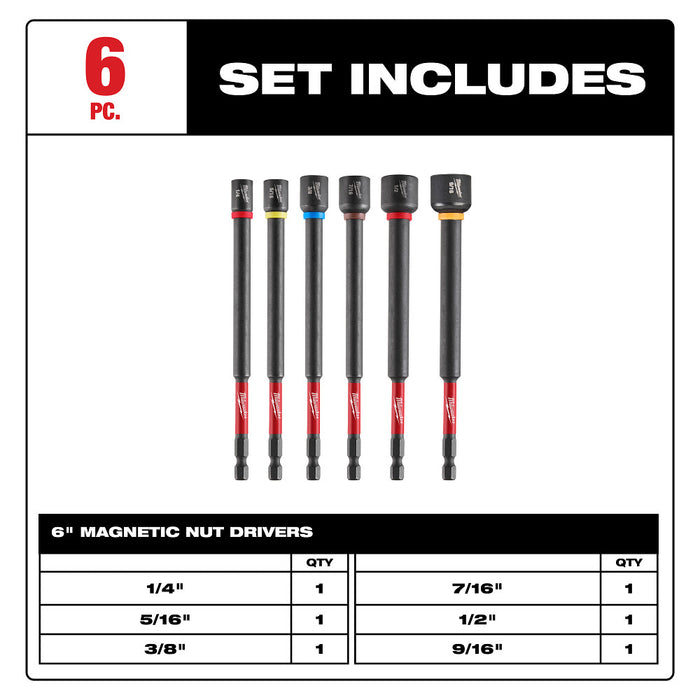 MILWAUKEE 6 PC. SHOCKWAVE IMPACT DUTY™ 6" Magnetic Nut Driver Set