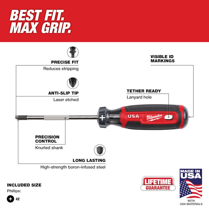 MILWAUKEE #2 Phillips 4" Cushion Grip Screwdriver