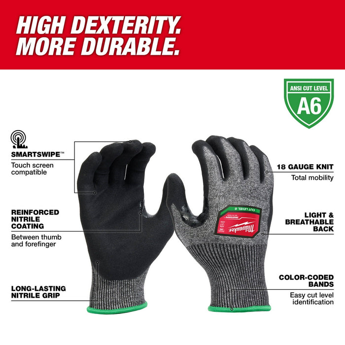 MILWAUKEE Cut Level 6 High-Dexterity Nitrile Dipped Gloves