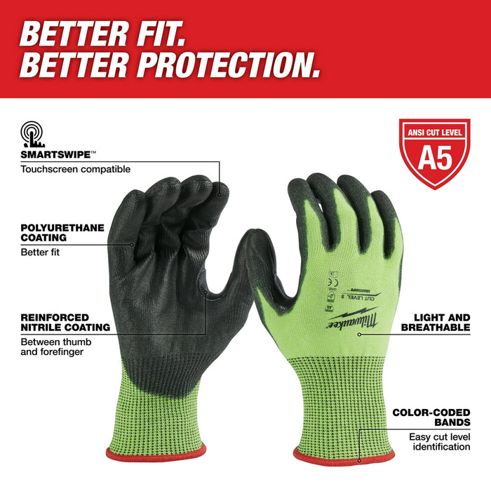 MILWAUKEE High Visibility Cut Level 5 Polyurethane Dipped Gloves