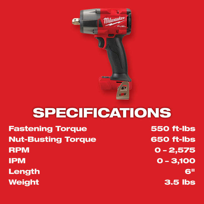 MILWAUKEE M18 FUEL™ 1/2 " Mid-Torque Impact Wrench w/ Pin Detent (Tool Only)