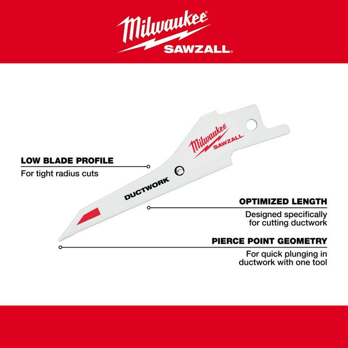 MILWAUKEE SAWZALL® 30 TPI 3-1/3" Ductwork Blade (5 PACK)