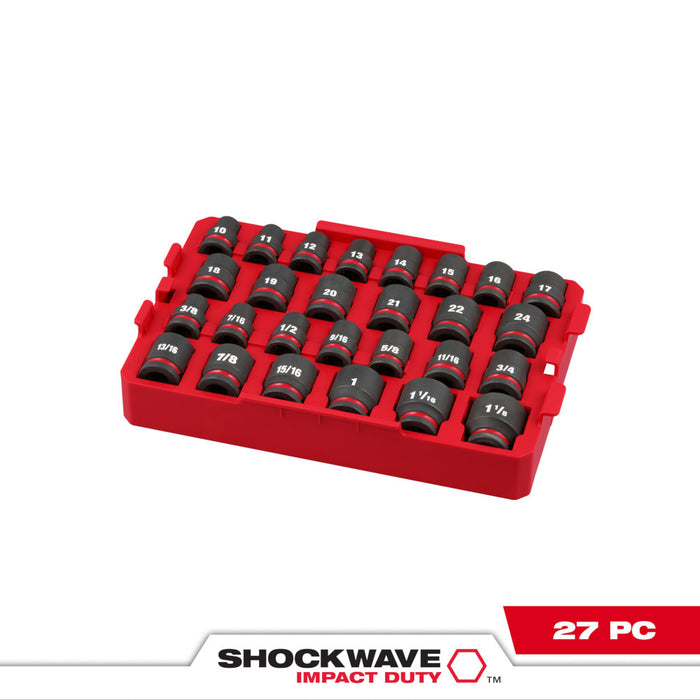 MILWAUKEE SHOCKWAVE Juego de BANDEJA SAE de 1/2" Dr. 27 piezas