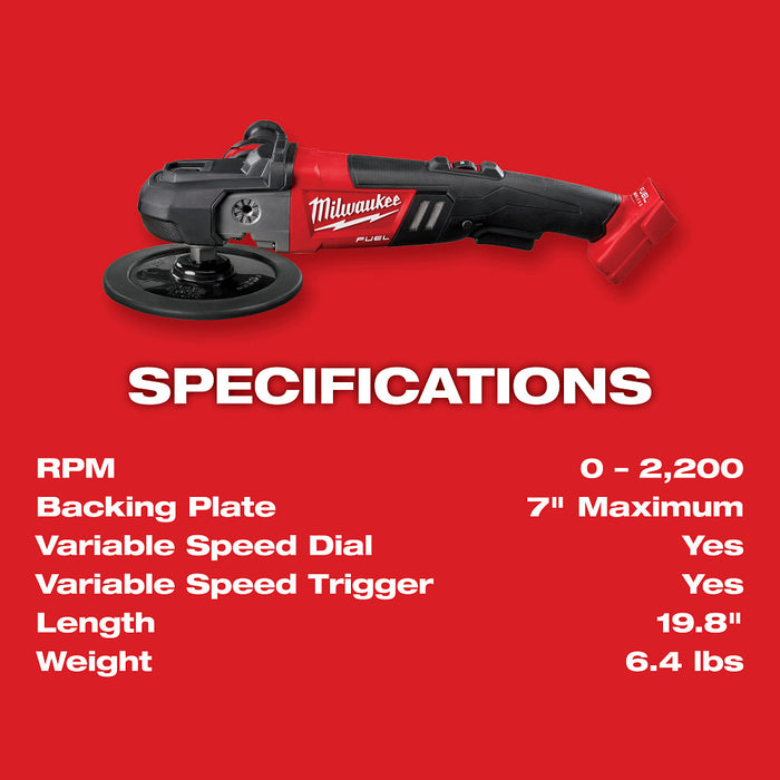 Pulidora de velocidad variable MILWAUKEE M18 FUEL™ de 7” (solo herramienta)