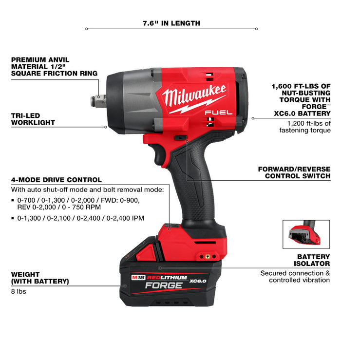 MILWAUKEE M18 FUEL™ 1/2" High Torque Impact Wrench w/ Friction Ring REDLITHIUM™ FORGE™ Kit