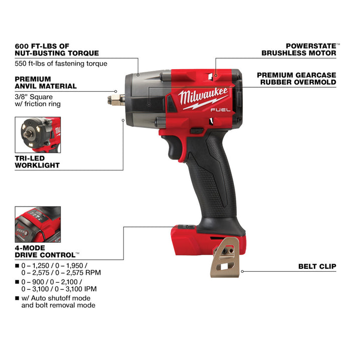 MILWAUKEE M18 FUEL™ Llave de impacto de par medio de 3/8" con anillo de fricción (solo herramienta)