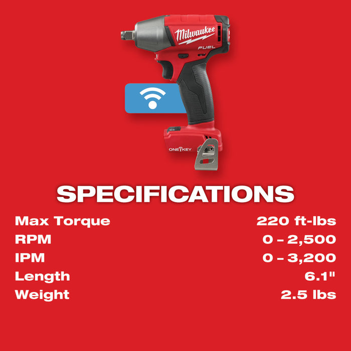 MILWAUKEE M18 FUEL™ con llave de impacto compacta ONE-KEY™ de 1/2" con anillo de fricción (solo herramienta)