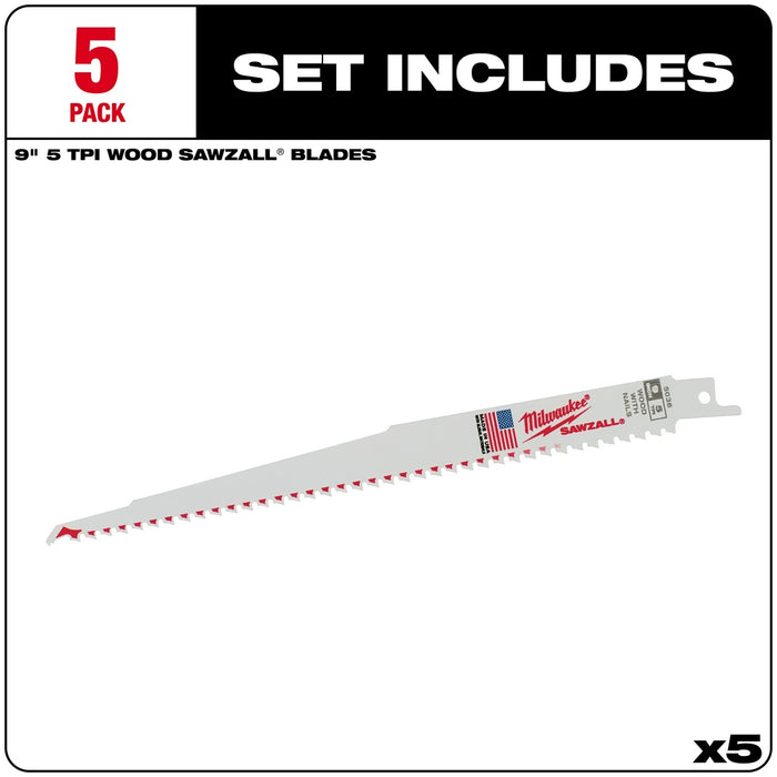 MILWAUKEE 9" 5 TPI SAWZALL® Blade (5 PACK)