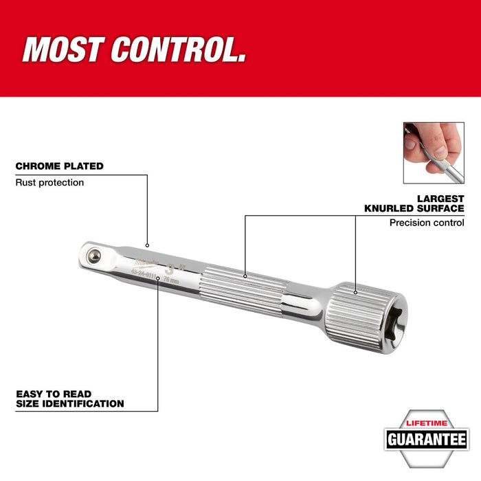 Extensión MILWAUKEE de 3" con accionamiento de 1/4"
