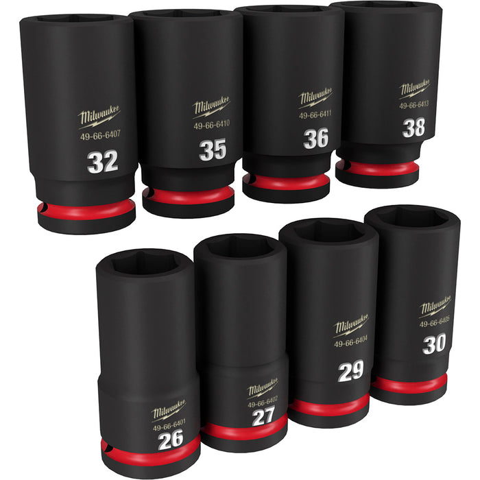 MILWAUKEE Juego de llaves de vaso de 6 puntos de profundidad métricas con accionamiento de 3/4" SHOCKWAVE Impact Duty de 8 piezas