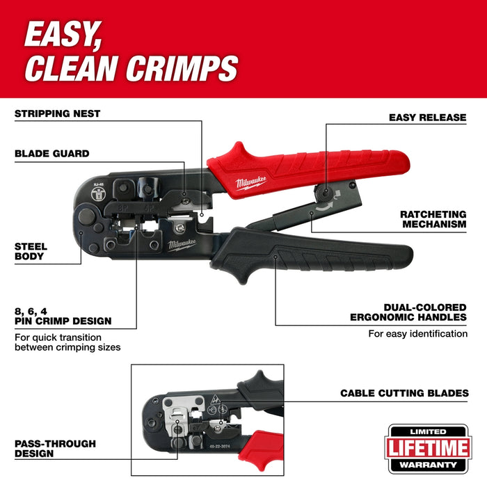 MILWAUKEE Ratcheting Pass-Through Crimper & Stripper