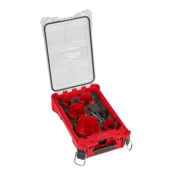 MILWAUKEE 9 PIEZAS. BIG HAWG™ con kit de sierra perforadora con dientes de carburo y organizador compacto PACKOUT™