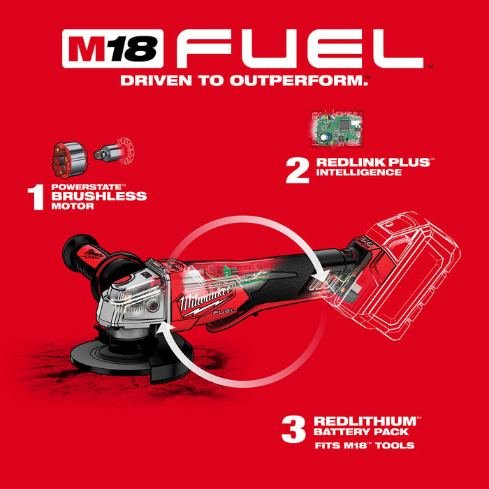 Amoladora con freno de velocidad variable MILWAUKEE M18 FUEL™ de 4-1/2" / 5" con interruptor sin bloqueo de paleta (solo herramienta)