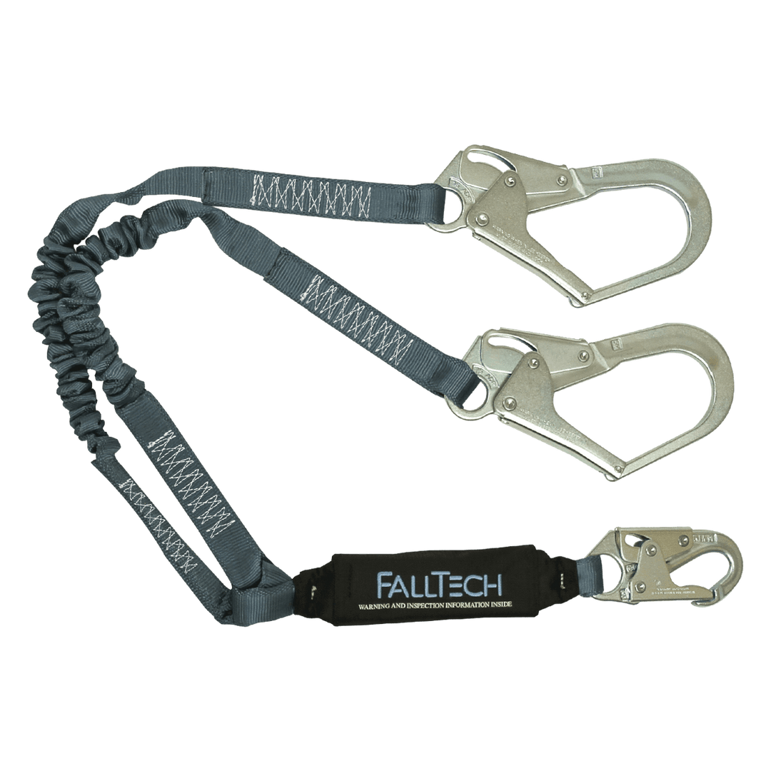 FALLTECH 4-1/2' - 6' VIEWPACK® Elastic Energy Absorbing Lanyard, Double-Leg w/ Steel Connectors