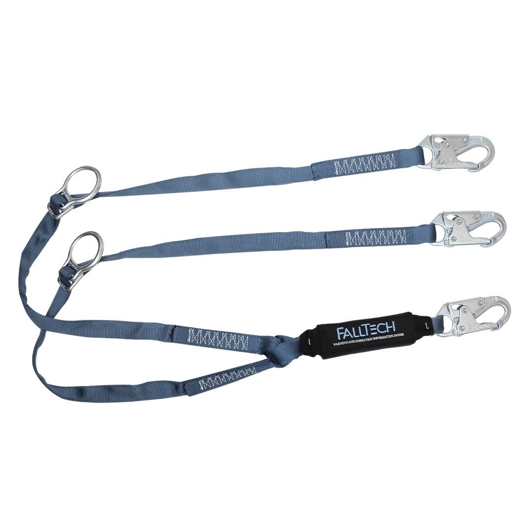FALLTECH 6' VIEWPACK® Tie-Back Energy Absorbing Lanyard, Double-Leg w/ Steel Snap Hooks