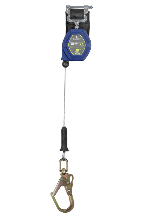 FALLTECH Cable FT-X™ de 8' Clase 2 SRL-P personal de borde de ataque, una sola pierna con mini gancho giratorio de acero para barra de refuerzo 