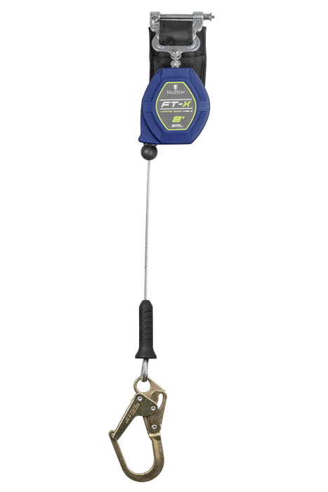 FALLTECH Cable FT-X™ de 8' Clase 2 SRL-P personal de borde de ataque, una sola pierna con mini gancho de barra de refuerzo de acero 