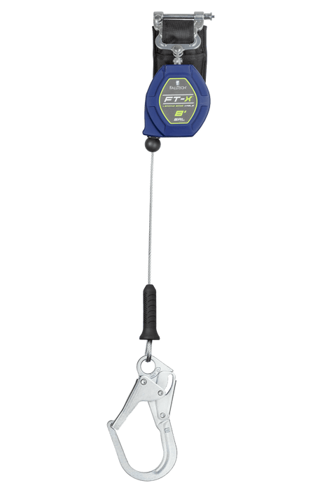 Cable FALLTECH FT-X™ de 8' Clase 2 SRL-P personal de borde de ataque, una sola pierna con gancho de barra de refuerzo de acero 
