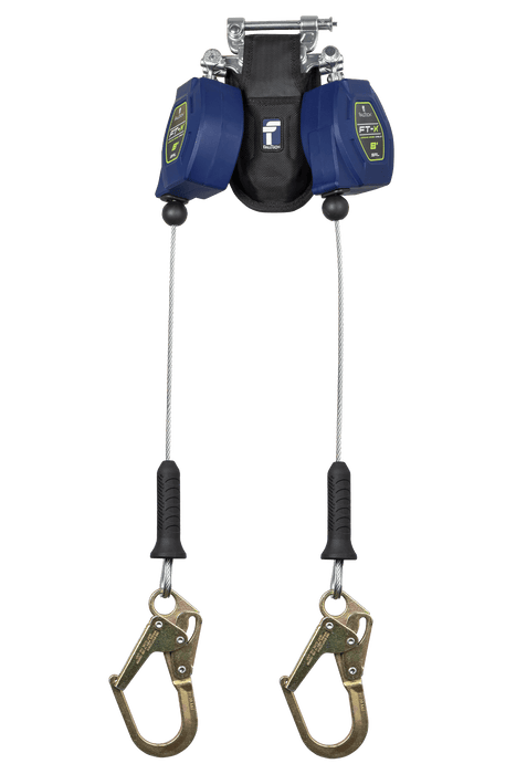 FALLTECH 8' FT-X™ Cable Class 2 Leading Edge Personal SRL-P, Twin-Leg w/ Steel Mini Rebar Hooks