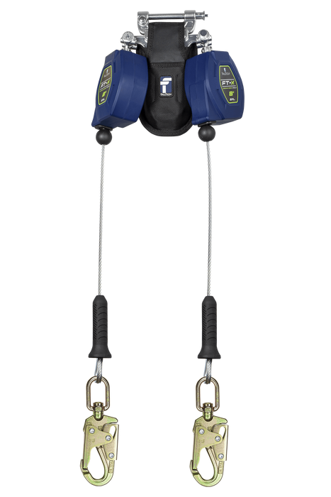 FALLTECH 8' FT-X™ Cable Class 2 Leading Edge Personal SRL-P, Twin-Leg w/ Steel Swivel Snap Hooks